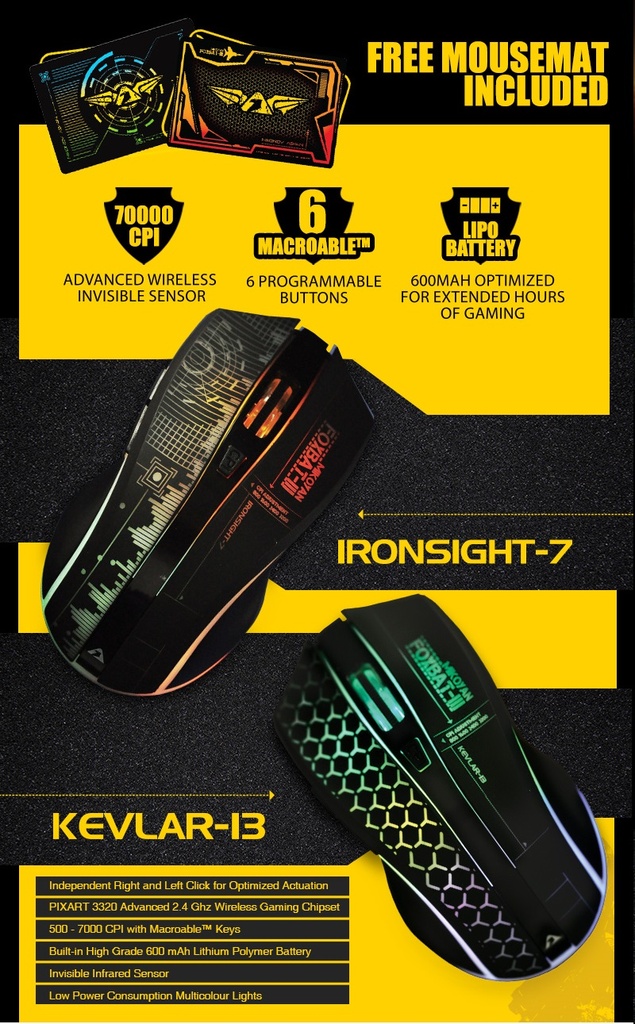 Armaggeddon Foxbat 3 Ironsight7 Pro-Gaming Wireless Rechargeable Mouse