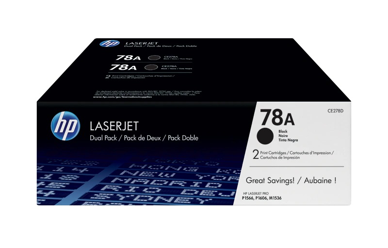 HP 78A 2-pack Black Original LaserJet Toner Cartridges (CE278AD)