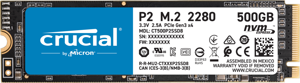 Crucial SSD 500GB P2 PCIe M.2 NVME PCIe 3.0 x4 (CT500P2SSD8)