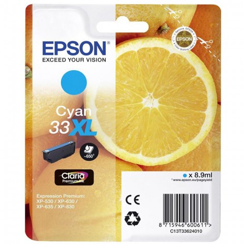 Epson 33XL Cyan Original Ink Cartridge (C13T33624012)